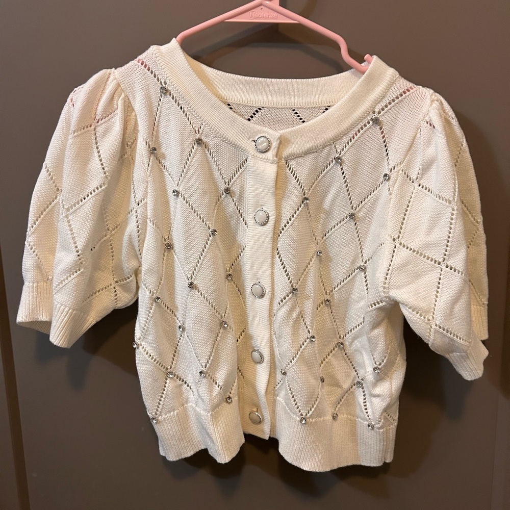 White cardigan with gemstones!